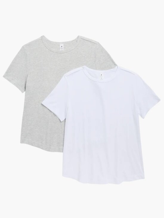 Yogalicious Tops - NWT - Yogalicious Heavenly Rib Routine Short Sleeve Tops - Heather Grey / White